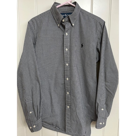 Ralph Lauren‎ Shirt Mens 14 1/2 32-33 Black Gingham Plaid Button Up Pony Logo - Picture 1 of 5